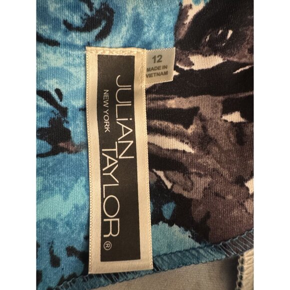 Julian Taylor Teal Floral Fit & Flare Dress Size 12‎ Summer Wedding Sleeveless - Picture 4 of 6